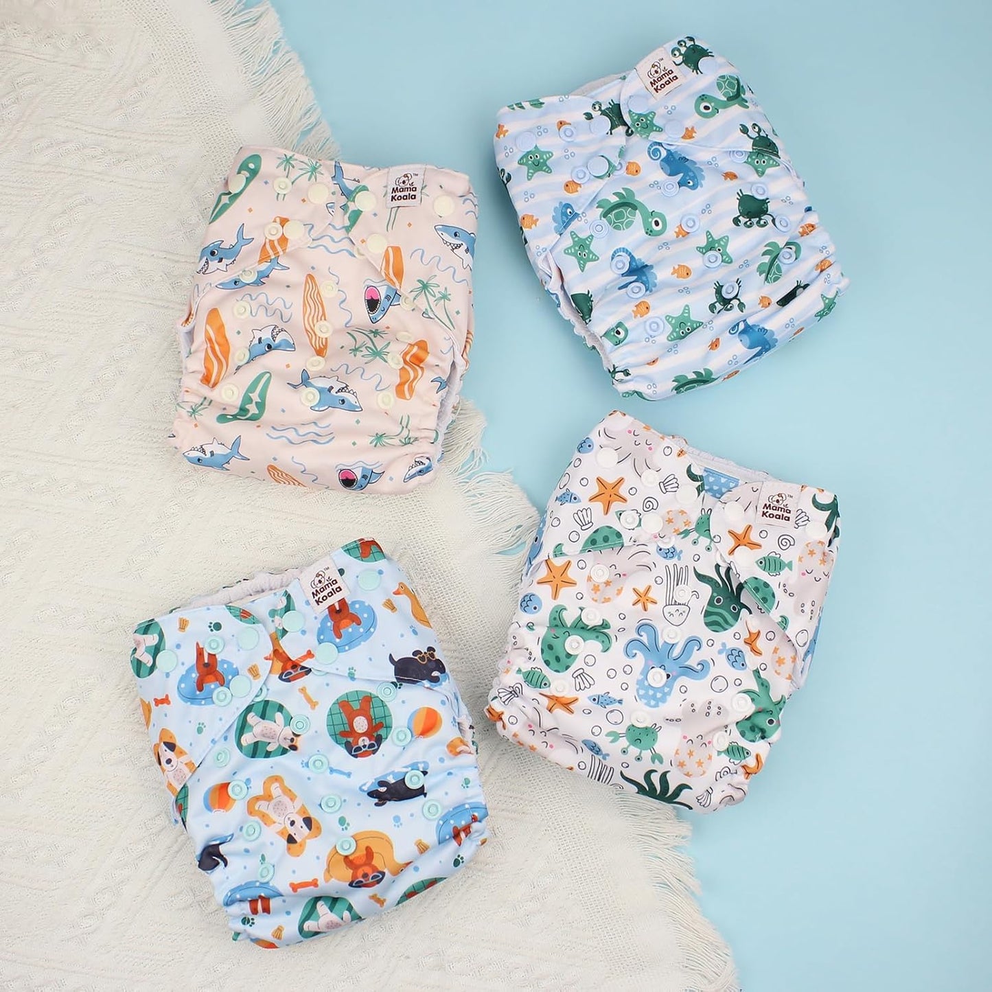 Mama Koala 3.0 Pocket Cloth Diapers for Babies with AWJ Lining, 6 Pack with 6 4-Layer Natural Cloth Diaper Inserts - Reusable and Washable Pocket Diapers(Hardworking Bees) - Colors A