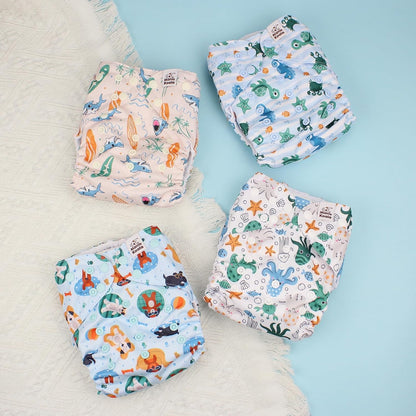 Mama Koala 3.0 Pocket Cloth Diapers for Babies with AWJ Lining, 6 Pack with 6 4-Layer Natural Cloth Diaper Inserts - Reusable and Washable Pocket Diapers(Hardworking Bees) - Colors A