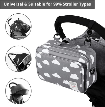 GOGOSO Baby Stroller Organizer Bag with Insulated Pocket, Universal Fit Most Strollers, Space for Diapers, Wipes & Toys, Flowers