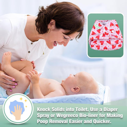 wegreeco Cloth Diapers 6 Pack with 6 Inserts & 1 Wet Bag, Washable Cloth Diapers for Babies, One Size Adjustable Reusable (Flower)