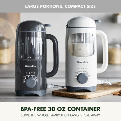 GreenPan 30oz Nut Milk Maker Machine, 15-in-1 for Homemade Almond, Oat, Soy, Coconut, Plant-Based Non-Dairy Beverages, Soups, BPA-Free Glass, Automatic Self-Clean, Delay Start, Pink