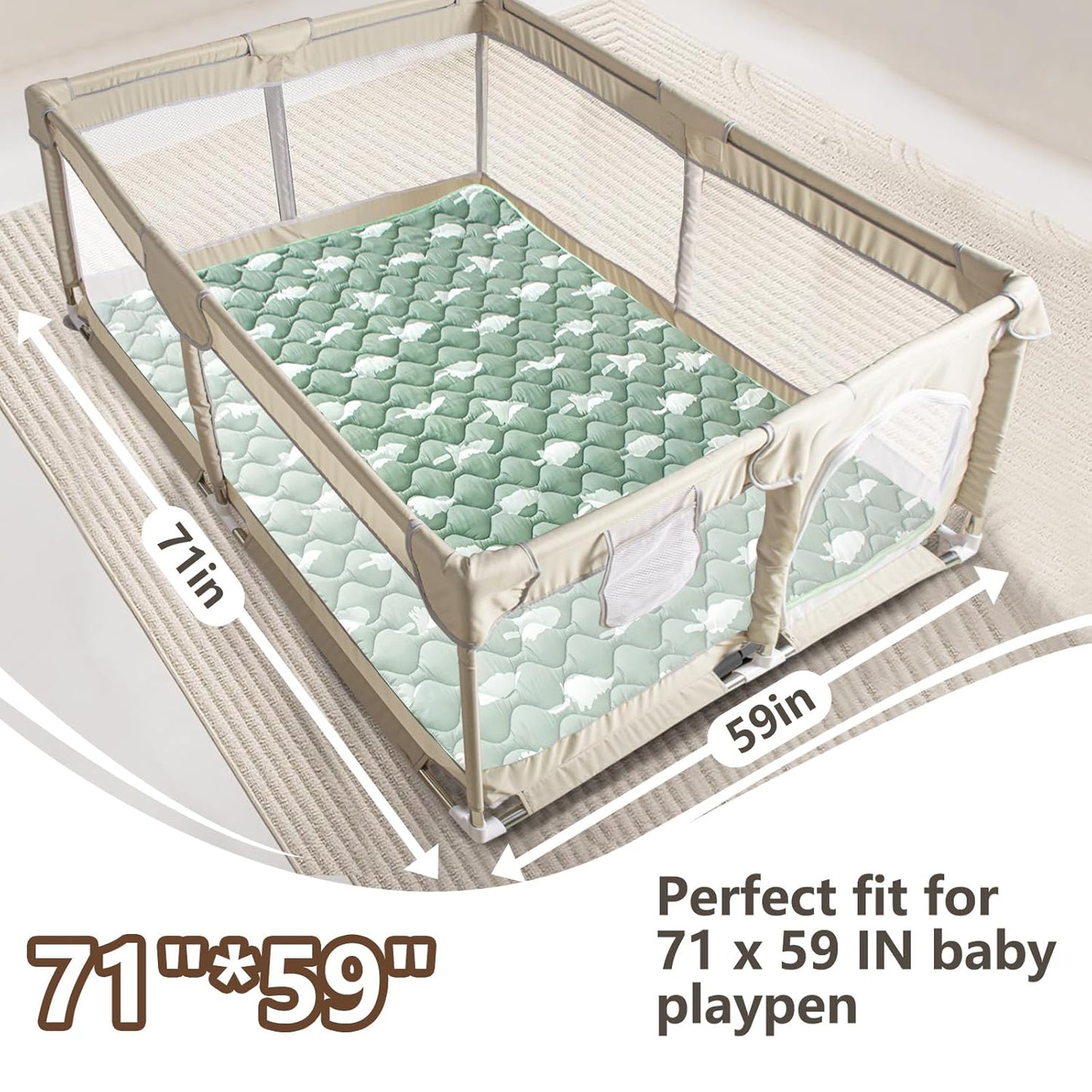 Baby Play Mat, 50x50 Playpen Mat with Super Soft Touch, Activity Mats with Upgraded Anti-Slip Bottom, Machine Washable Crawling Mats for Floor & Picnic (Animal Alphabets)