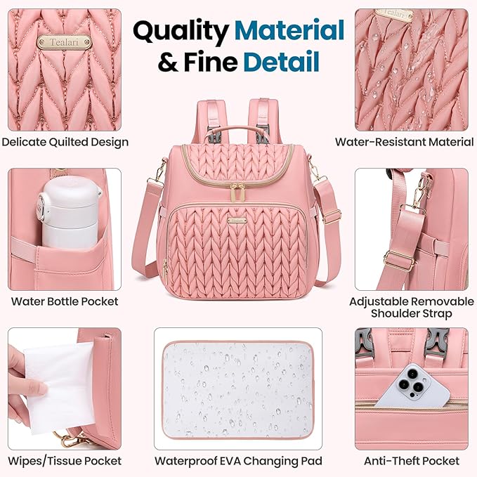 Tealari 4 in 1 Convertible Diaper Bag Backpack,Waterproof Baby Diaper Bag with Changing Pad,Converts into Baby Tote Bag,Diaper Backpack,Stroller Bag and Crossbody Diaper Bag