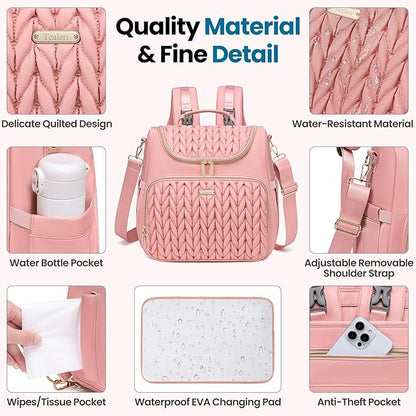 Tealari 4 in 1 Convertible Diaper Bag Backpack,Waterproof Baby Diaper Bag with Changing Pad,Converts into Baby Tote Bag,Diaper Backpack,Stroller Bag and Crossbody Diaper Bag