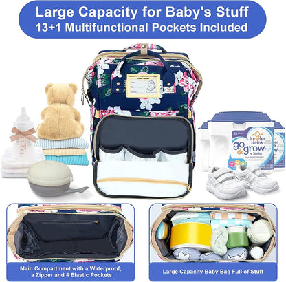 GurZinn Diaper Bag Backpack with Changing Station, Foldable for Bady Toddler, 3 in 1 Large Capacity Newborn Essentials Organizer with Stroller Hook for Girls and Boys（Pink）