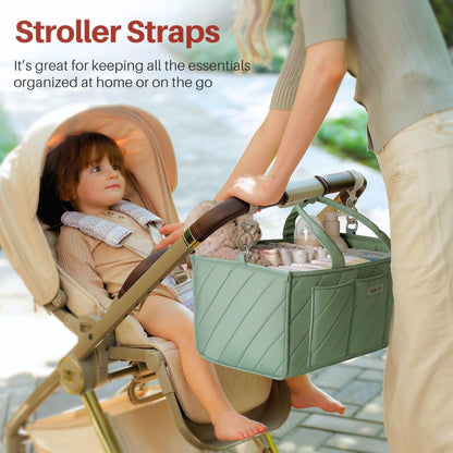 Baby Boy Essentials Diaper Caddy Organizer – Portable Storage Basket with Shoulder Strap & Stroller Hooks, Splashproof Quilted Nursery & Car Tote, Baby Gifts for Baby Shower, Classic Blue