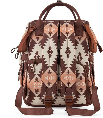 Wrangler Aztec Backpack Organized Daypack Travel Baby Bag with Stroller Strap and Side Bottle Pockets WG2204-9110BR