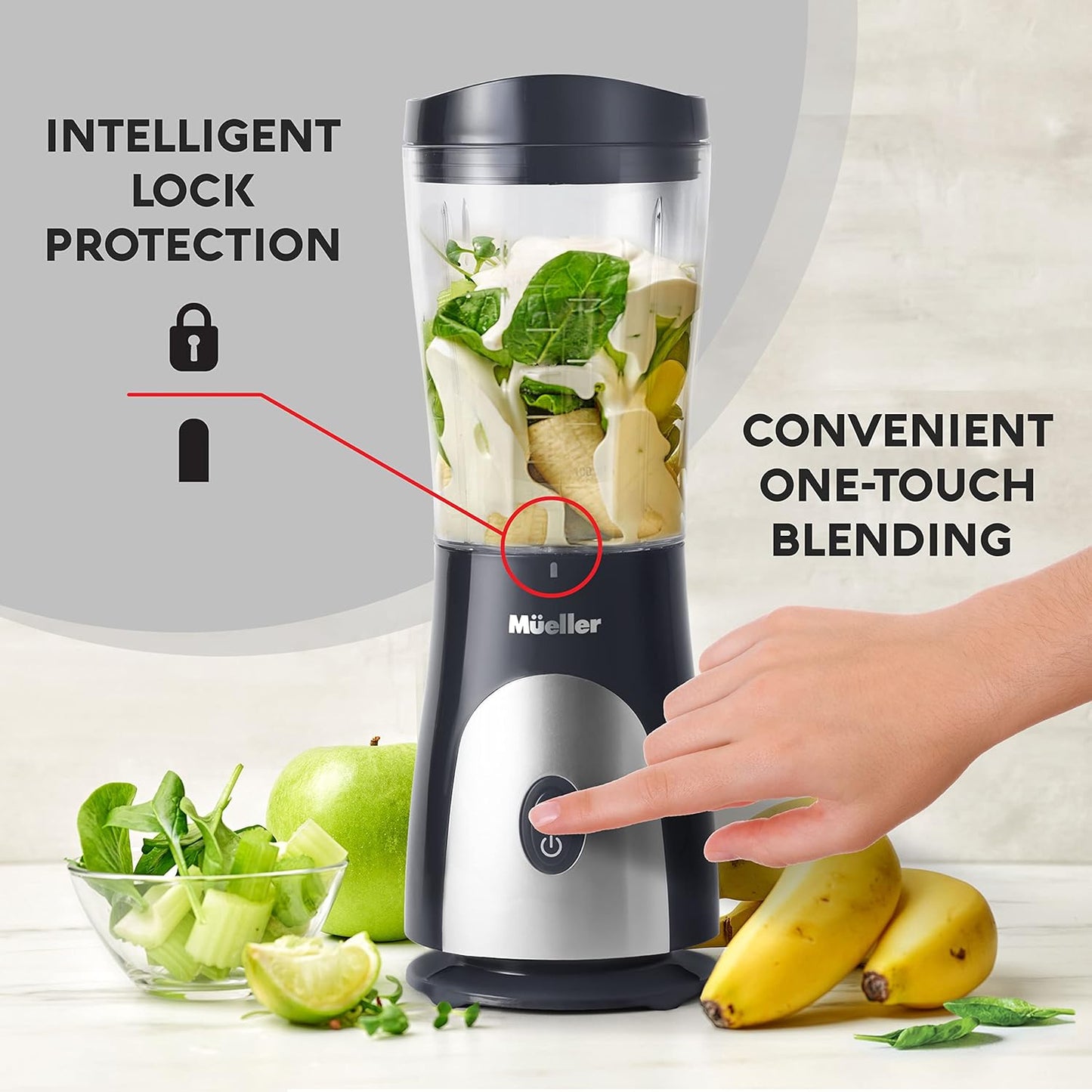 Mueller Heavy-Duty Personal Blender for Shakes and Smoothies with a 15 Oz Travel Cup and Lid, Juices, Baby Food, Portable Blender & Food Processor, Turquoise