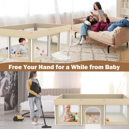 Foldable Baby Playpen 50"×50", Playard for Babies and Toddlers, Portable Safety Baby Fence Lightweight,No Installation, Indoor & Outdoor Playpen with Ocean Balls*50, Grey