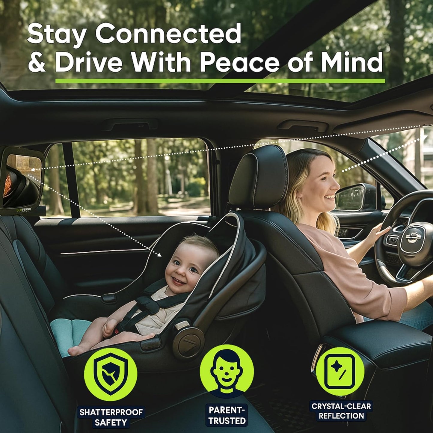 Baby Car Mirror – The Safest Way to Keep an Eye on Your Little One | Shatterproof, Wide-Angle Car Mirror for Baby with Secure Straps & 360° Adjustability | Peace of Mind for Every Drive