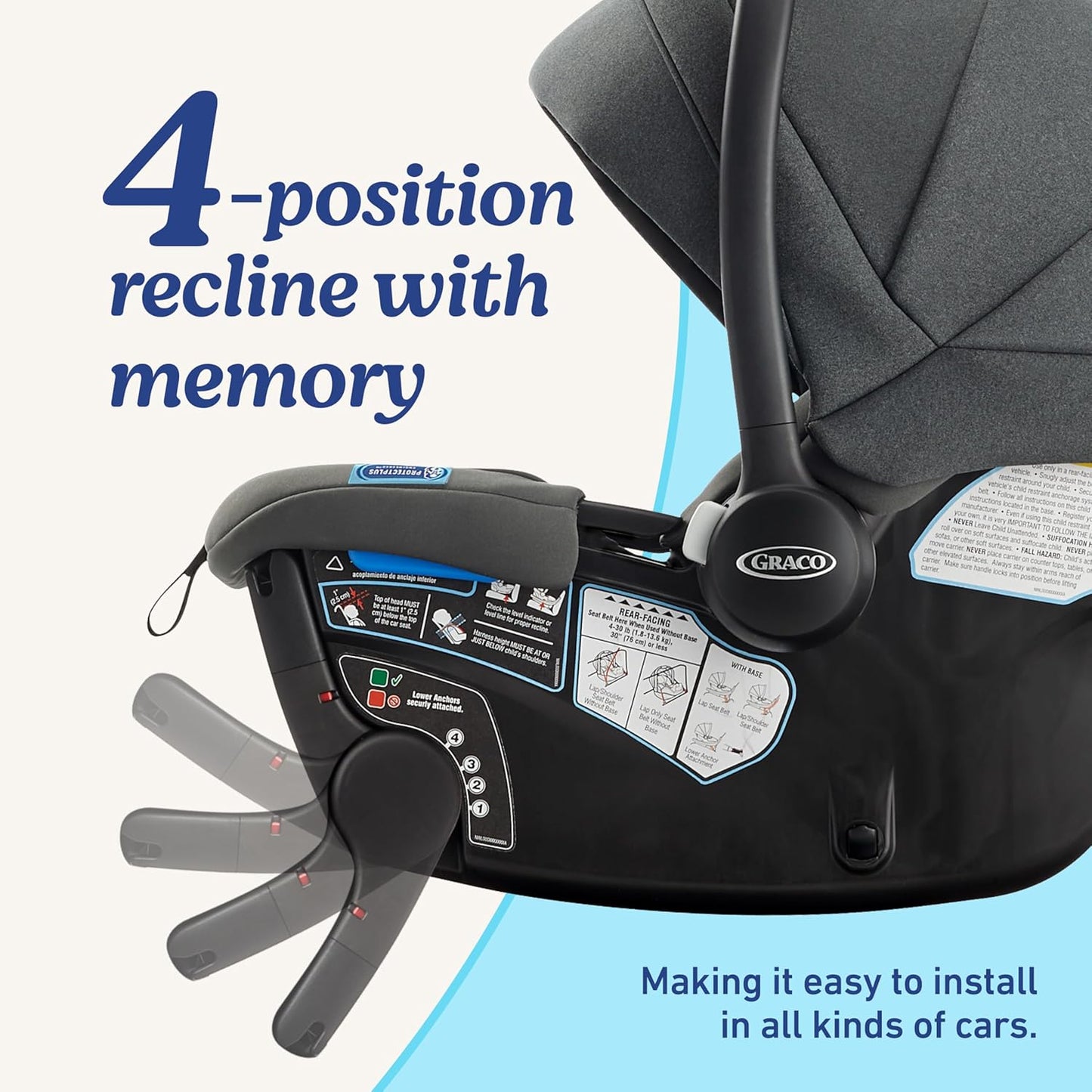Graco® Gomax Infant Car Seat, Orchid Haze, Lightweight, Reclining Rear Facing Car Seat Installs with or Without a Base