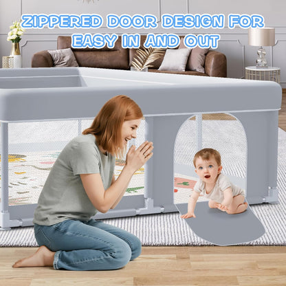 XVISHX Baby Playpen 50 x 50 Inch Play Pen Playards, Playpen for Babies and Toddlers, Baby Playard for Indoor & Outdoor Active Center Game Fence, with Skin-Friendly Fabric and Soft Breathable Mesh Grey
