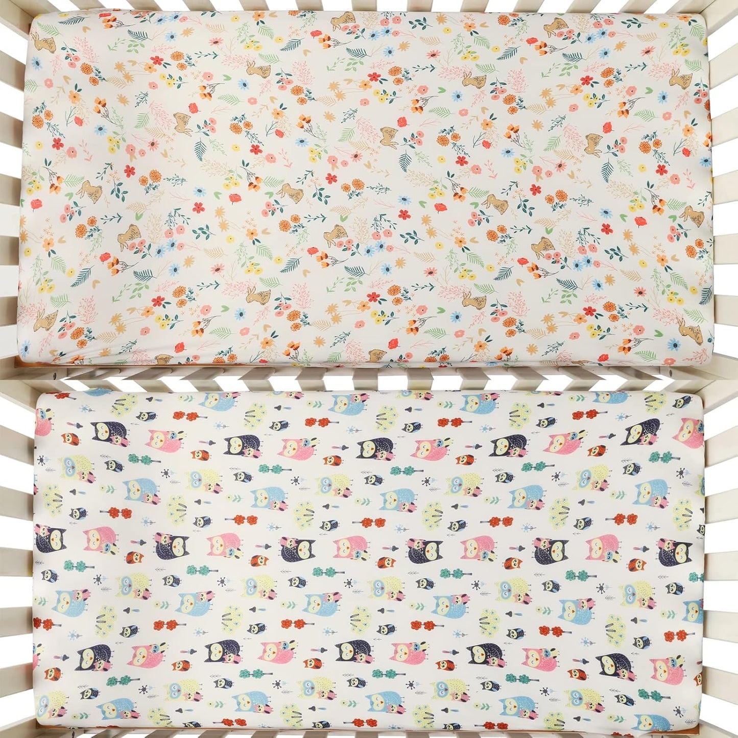 Onacosht Pack and Play Sheets 3 Pack for Baby Boy, Stretchy Jersey Knitted Portable Mini Crib Sheets Playard Mattress Cover, Woodland Animal Elephant Fox Lion Bear Giraffe Zebra Printing