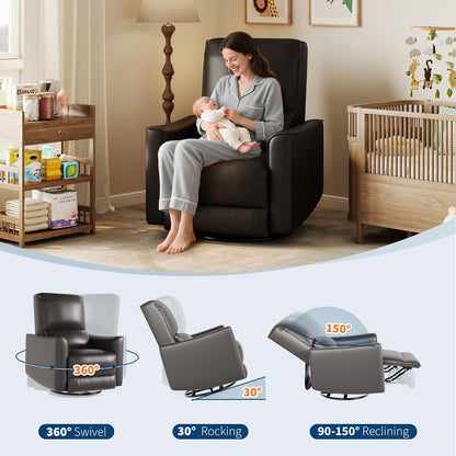 Garvee 360° Swivel Rocking Recliner Glider Chair – High-Back PU Leather Deep Seat Manual Recliner for Nursery, Living Room, Bedroom & Home Theater