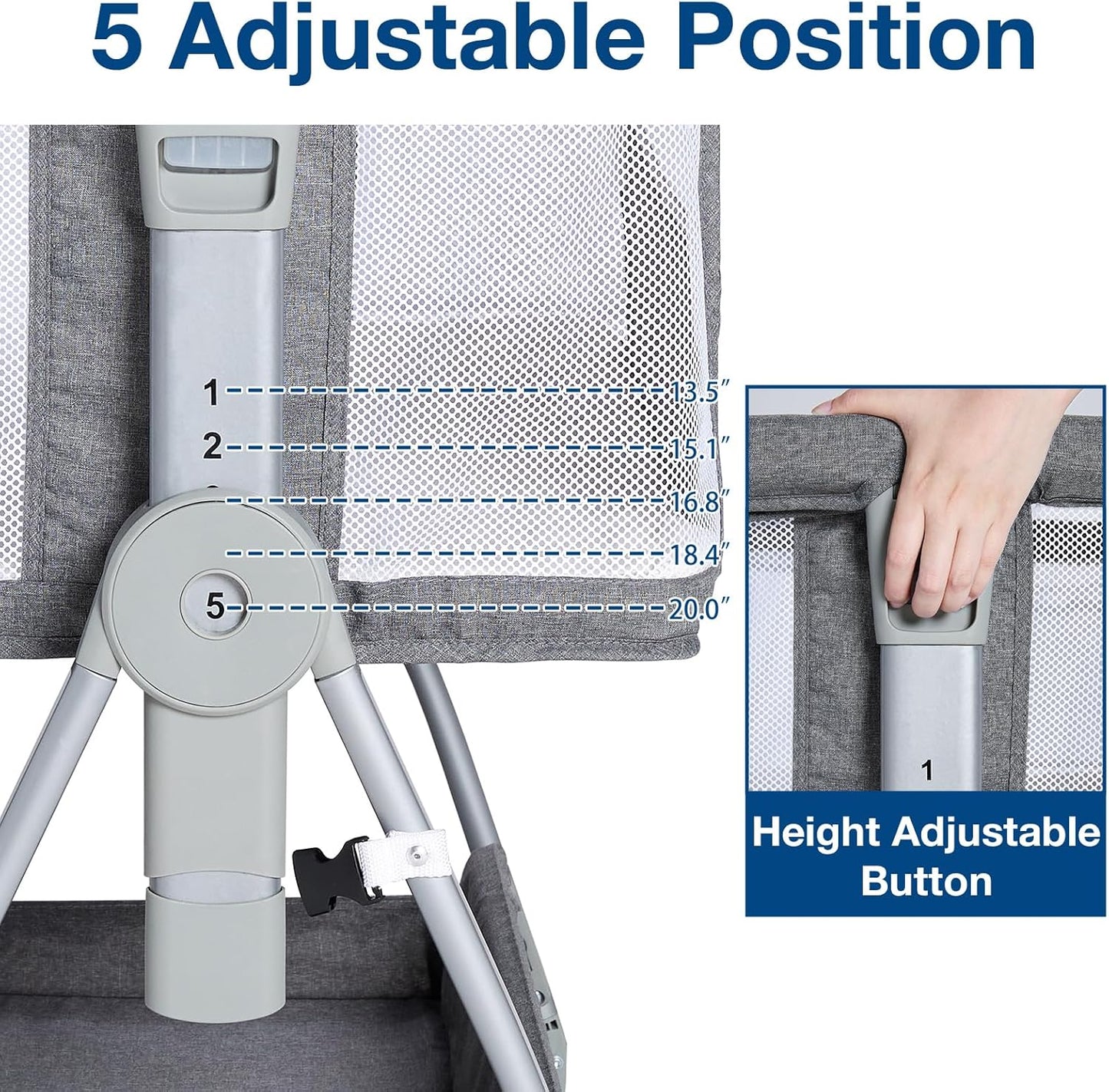 Jixrolyn 3 in 1 Baby Bassinet Bedside Sleeper, Height Adjustable Bedside Bassinet for Newborn and Infant with Mattress, Storage Basket, and Wheels (Grey)