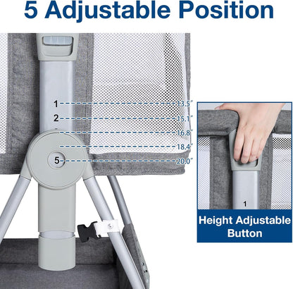 Jixrolyn 3 in 1 Baby Bassinet Bedside Sleeper, Height Adjustable Bedside Bassinet for Newborn and Infant with Mattress, Storage Basket, and Wheels (Grey)