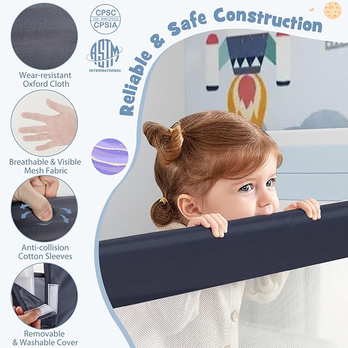 BABY JOY Bed Rails for Toddlers, Extra Long, Swing Down Safety Bed Guard for Convertible Crib, Folding Baby Bedrail for Kids Twin, Double, Full Size Queen & King Mattress (47-Inch, Dark Gray)