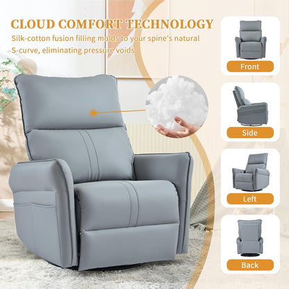 Power Swivel Rocker Recliner Chair for Nursery, Upholstered Snowflake Velvet 270°Swivel Glider Rocker Chair with USB Ports, Small Power Recliners for Small Spaces Living Room