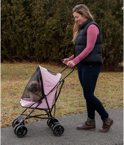 Pet Gear Travel Lite Plus Stroller, Compact, Easy Fold, No Assembly Required, Large Wheels for Cats and Dogs up to 15 pounds, Light Pink