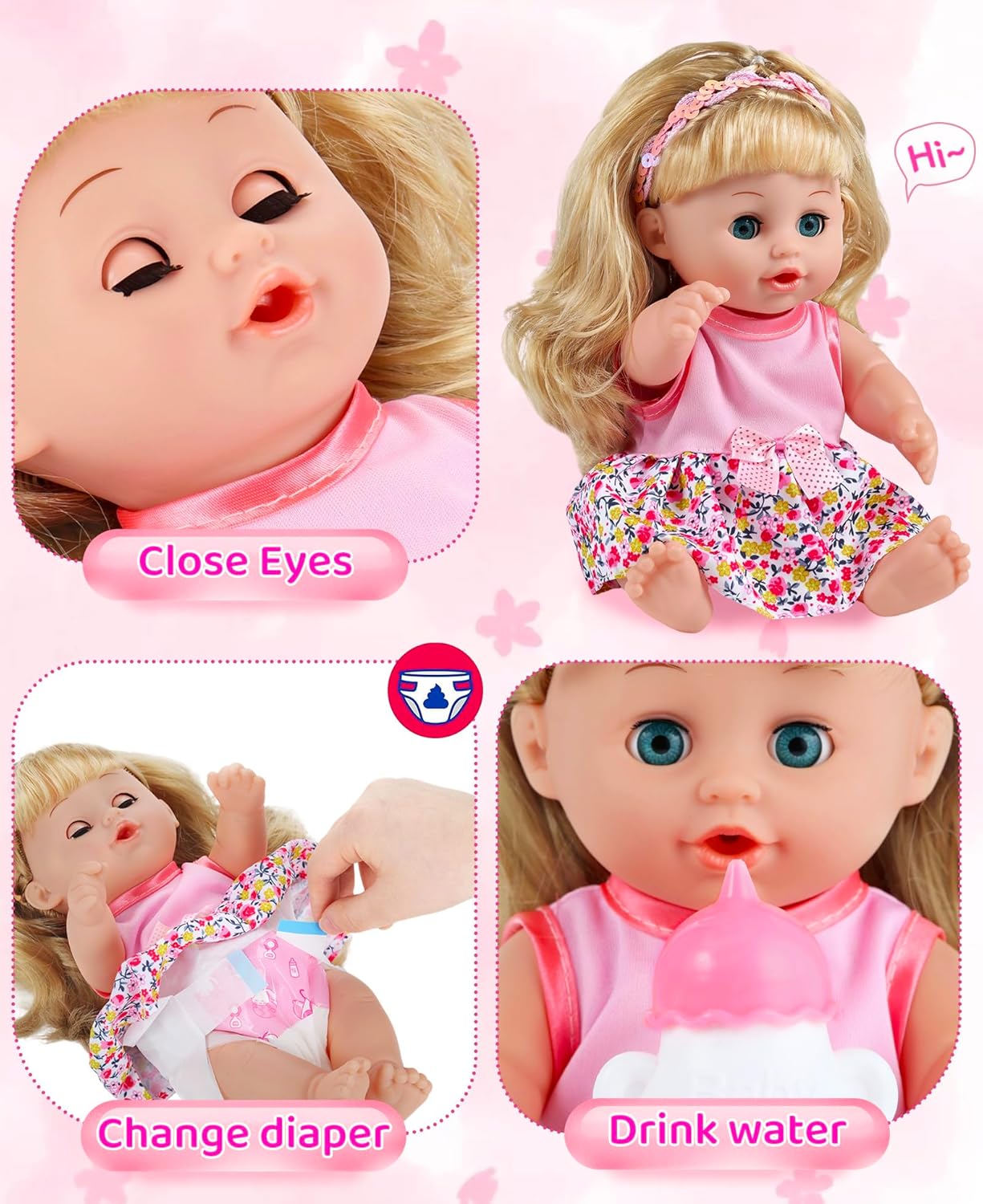 GAGAKU Baby Doll Stroller for Toddlers, Foldable Toy Stroller with Storage Basket and Bag, Diapers - Reborn Doll Accessories for Girls & Kids Ages 3+, Pink
