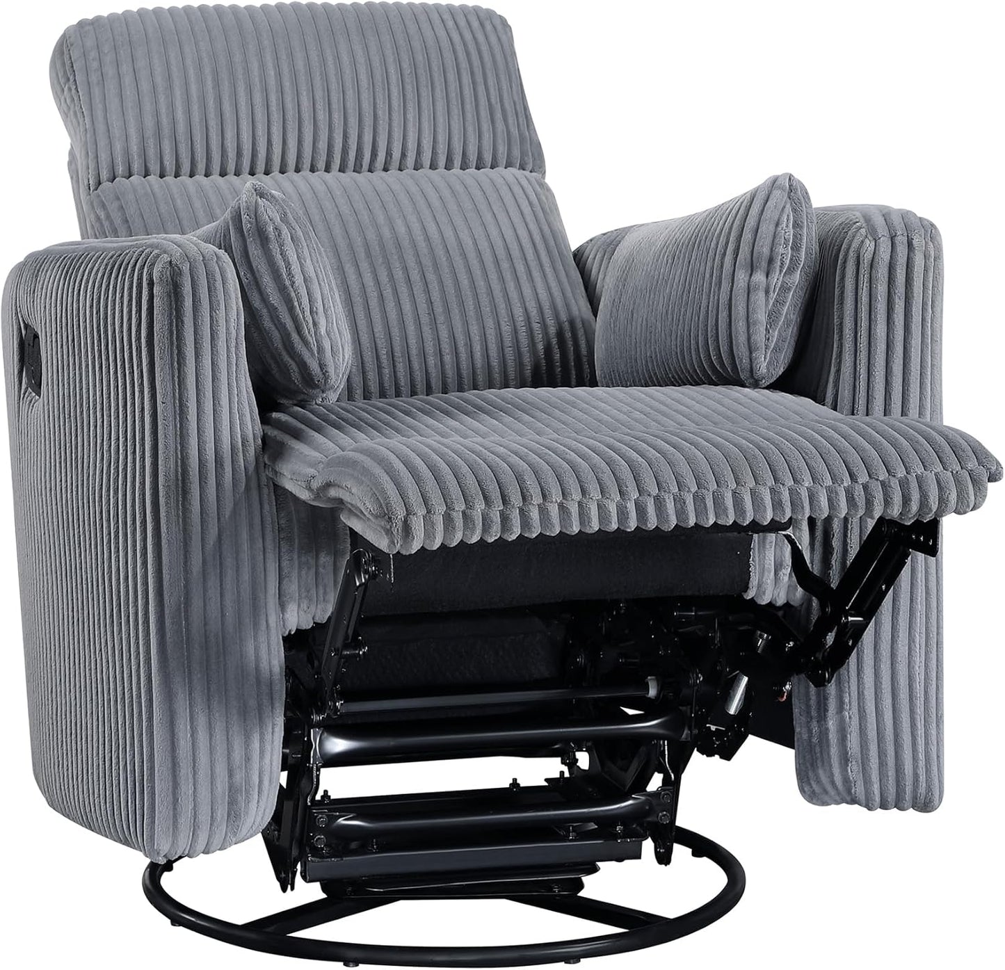 Lexicon Modern Swivel Glider Recliner Chair, Nursery Glider, Corduroy Fabric Upholstery Recliner with 2 Lumbar Pillows, Manual Reclining Sofa Chair for Living Room/Office/Apartment, Beige