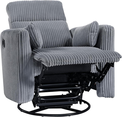 Lexicon Modern Swivel Glider Recliner Chair, Nursery Glider, Corduroy Fabric Upholstery Recliner with 2 Lumbar Pillows, Manual Reclining Sofa Chair for Living Room/Office/Apartment, Beige