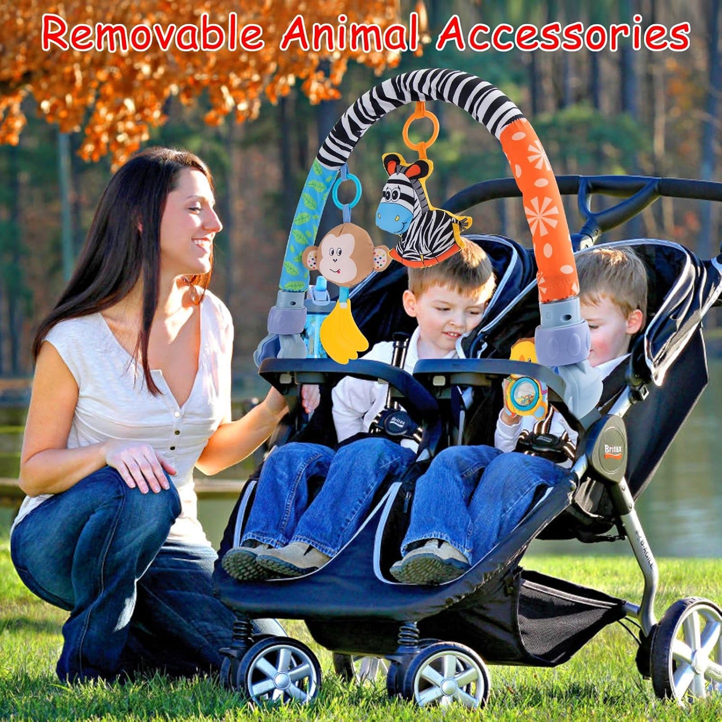Baby Activity Stroller Arch Toys,Car Seat Toys for Adjustable Bouncer Arch Crib Bassinet Hanging Toys Mobile Clip on Stroller Developing Motor Infants Toddlers Skills with Rattle,Mirror,Teether Gift