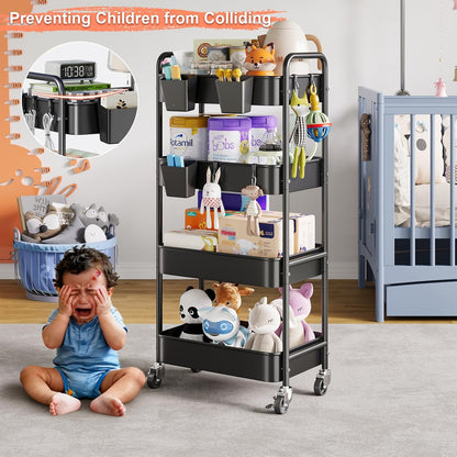 3 Tier Rolling Cart Metal with Lockable Wheels, Pink Three Tiered Diaper Caddy Cart Organizer on Wheels, Storage Utility Trolley Carts for Craft, Art, Nail, Lash, Baby Supplies, Cleaning, Mesh