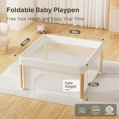 Foldable Baby Playpen, 51x51 Foldable Play Pen for Babies and Toddlers, Portable Playpen Indoor Outdoor, Kids Safety Area Travel Play Yard with Storage Bag Grey