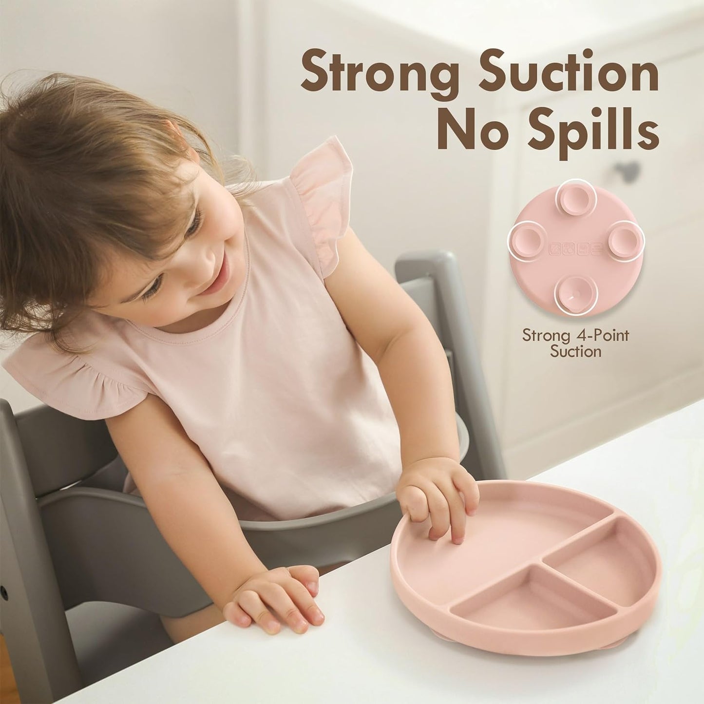 Moonkie Suction Plates for Baby | 100% Silicone BPA-Free Baby Plates with Lids and Food Cover | Divided Design | Microwave and Dishwasher Safe | Toddler Plates 3 Pack