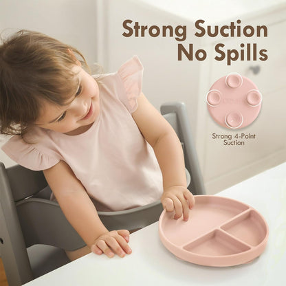 Moonkie Suction Plates for Baby | 100% Silicone BPA-Free Baby Plates with Lids and Food Cover | Divided Design | Microwave and Dishwasher Safe | Toddler Plates 3 Pack