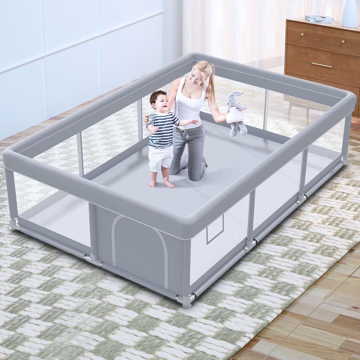Baby Playpen with Mat 50x50 Inch, Play Pen for Babies and Toddlers with Gate, Baby Fence Sturdy Safety Playpen, Indoor & Outdoor Kids Activity Center