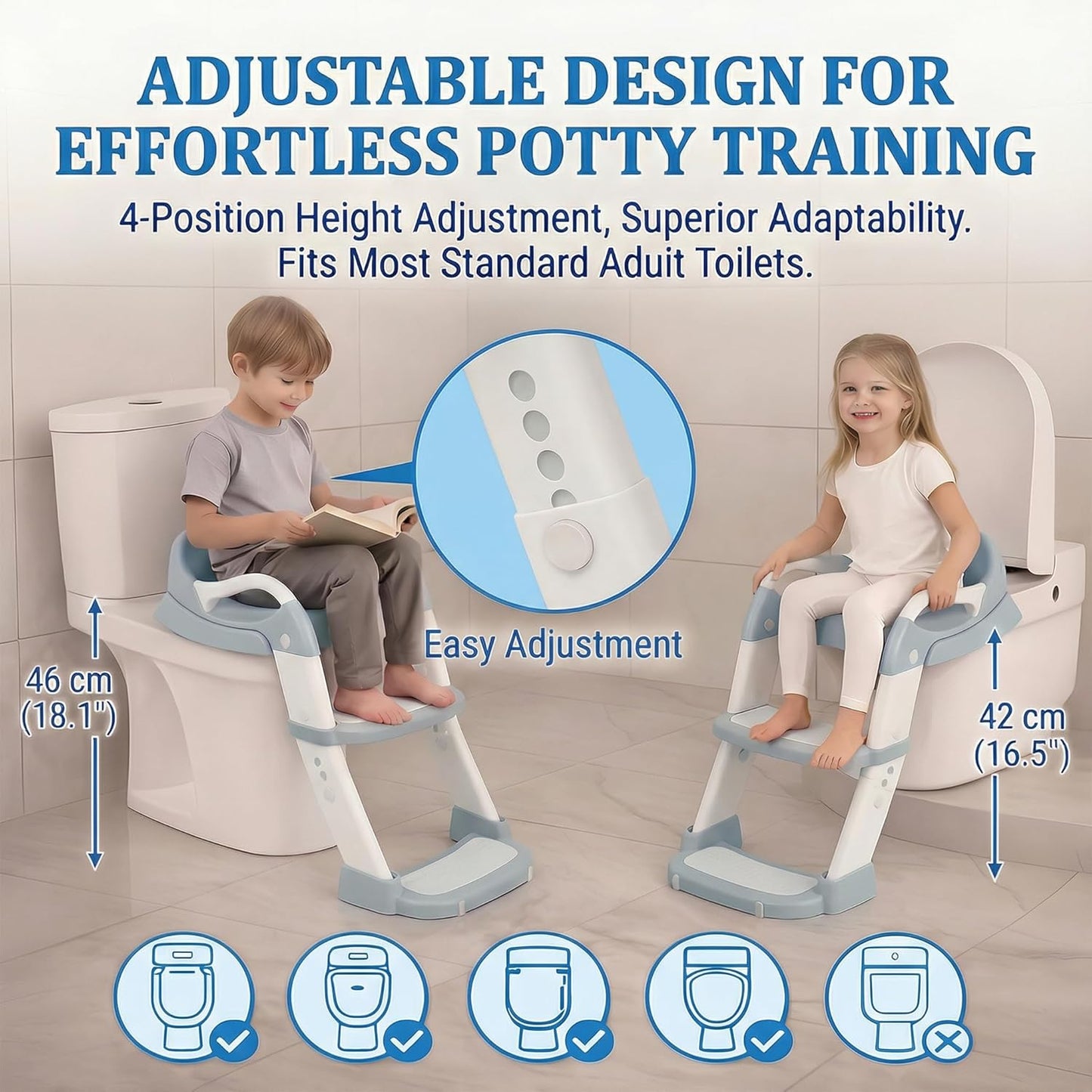 Potty Training Seat - 2026 Upgraded 3-in-1 Foldable Potty Chair with Adjustable Step Stool, Removable Cushion & Splash Guard, Portable Potty Training Toilet for Toddler Boys and Girls (Cyan)