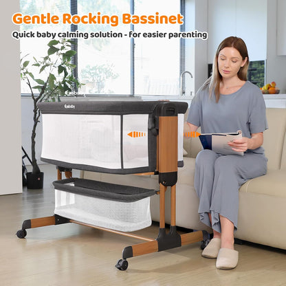 Ezebaby 3-in-1 Baby Bassinet, Rocking Baby Bassinets Bedside Sleeper, Adjustable Portable Crib for Newborn Infant with Wheels Storage Basket and Mesh Sides