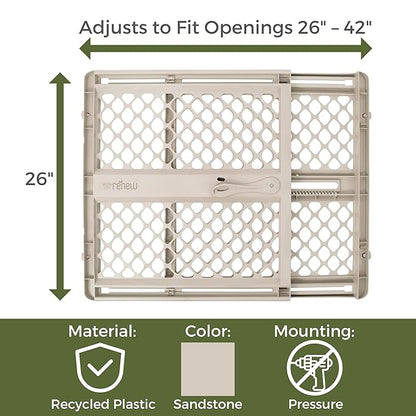 Toddleroo by North States - Renew 100% Recycled Plastic Baby Gate for Doorway; Sturdy for Indoor & Outdoor Use: Pressure Mounted, No Drill Gate; Made in USA; 26" to 42" Wide, 26" Tall; Sandstone