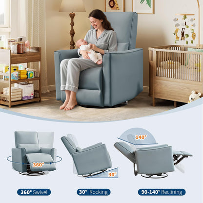 IDEALHOUSE Swivel Rocking Nursery Recliner Chair Rocker Recliner Glider Deep Seat PU Leather Sofa Chair with high Backrest for Nursery, Living Room, Bedroom & Home Movie Theater (Chocolate)