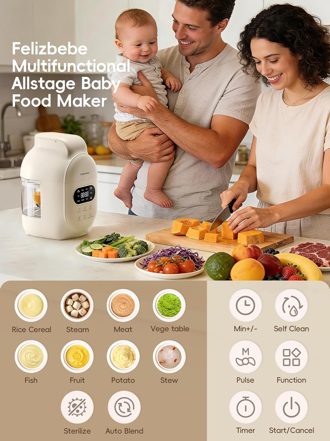 Glass Baby Food Maker Steamer and Blender,One Step Auto Baby Food Processor Puree Maker Grinder Mills,Glass Bowl with 316 Stainless Steel Blades,Auto Cooking,Self Clean,Timer,BPA-Free