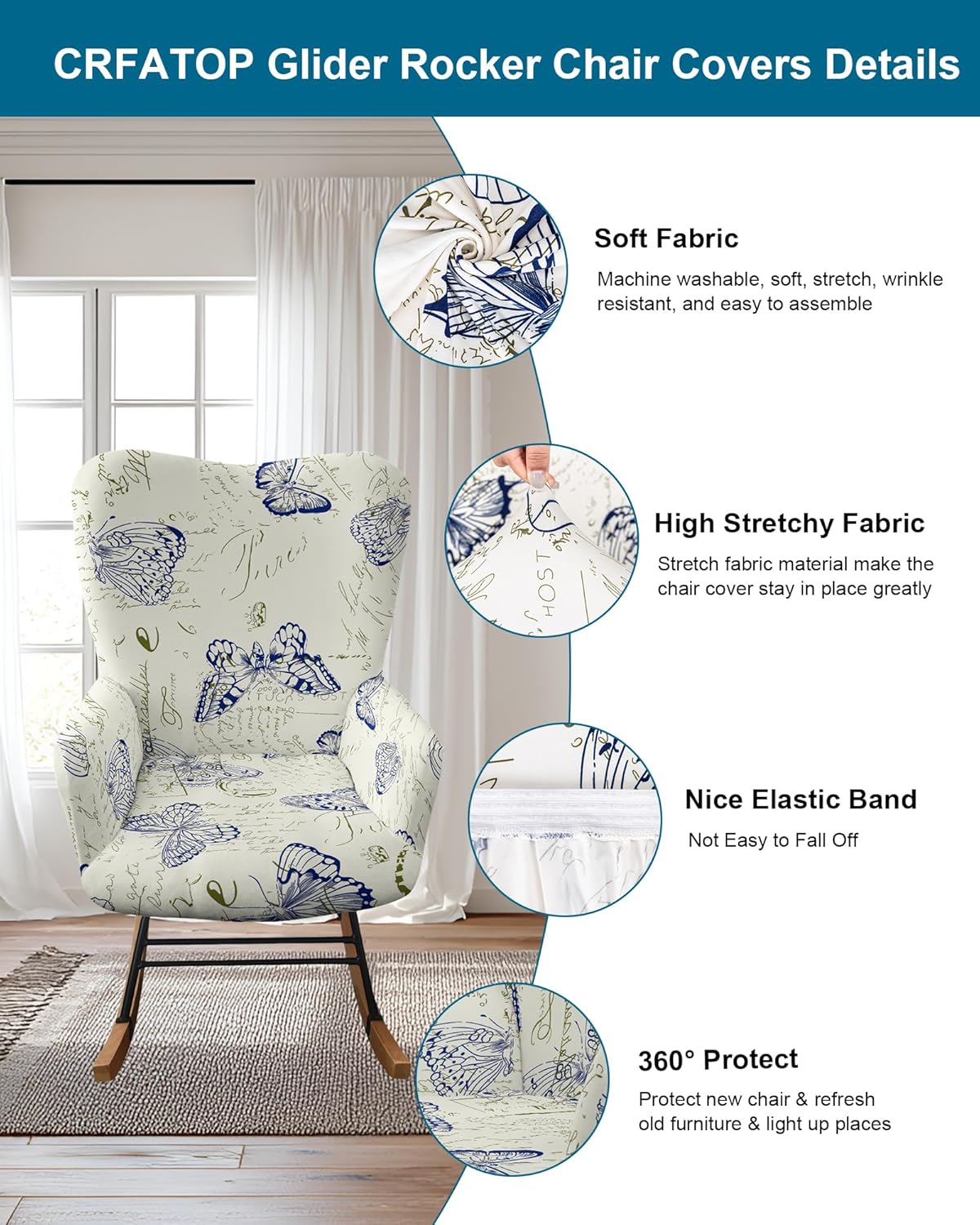 CRFATOP Jacquard 1 PC Nursery Rocking Chair Recliner Covers Upholstered Glider Rocker Banquet Armchair Slipcover Stretch Accent Chairs Furniture Protector for Living Room Bedroom Offices,Green