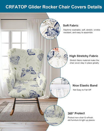 CRFATOP Jacquard 1 PC Nursery Rocking Chair Recliner Covers Upholstered Glider Rocker Banquet Armchair Slipcover Stretch Accent Chairs Furniture Protector for Living Room Bedroom Offices,Green