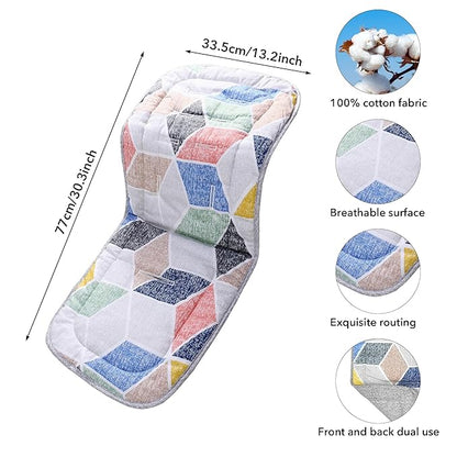 Baby Stroller Cushion,Infant Car Seat Insert-Reversible Universal Breathable and Soft Newborn seat Liner for Stroller,100% Cotton Seat Pad Liner for Newborns-34x78cm,1 Pack(Geometry + Grey)