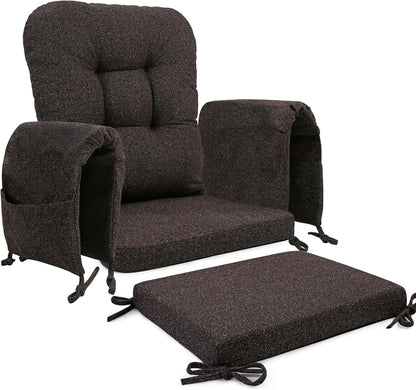 SINOSSO Glider Rocker Cushion Set (5 Pcs), Soft Blended Fabric High-Density Support Foam Seat Cushions with Ties, Fits Rocking Chair/Nursery Glider & Ottoman, Black-Gray