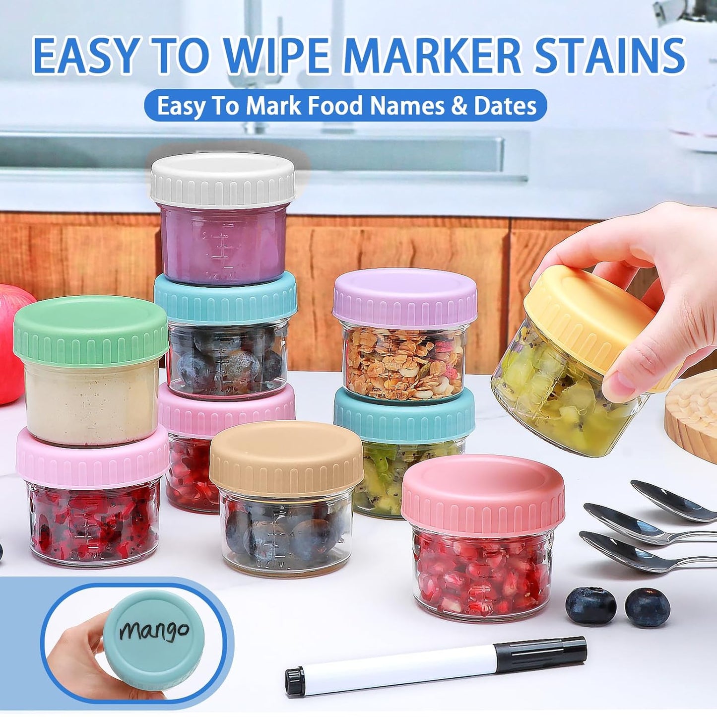 Accguan 16 Pack Glass Baby Food Storage Containers, 4 oz Baby Food Jars with Lids, Baby Food Maker for Microwave & Dishwasher Freezer Safe,BPA Free