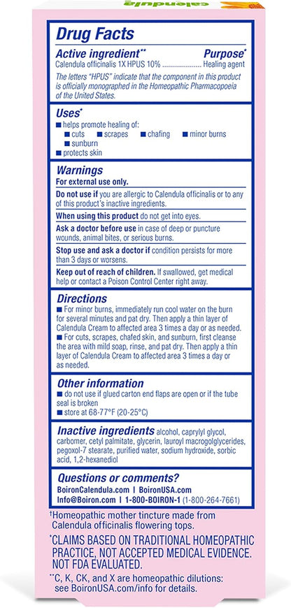 Boiron Calendula Cream for First Aid, Minor Burns, Cuts, Scrapes, Insect Bits and Sunburn - 2.5 oz