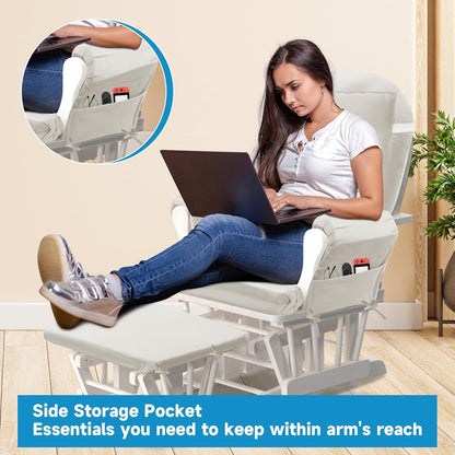 MABOZOO 6 PCS Glider Rocker Replacement Cushions with Storage Side Pocket,Foam & Microfiber Filling, Non-Slip & Washable,Thickened & Supportive Velvet Rocking Chair Cushion Set(Gray)