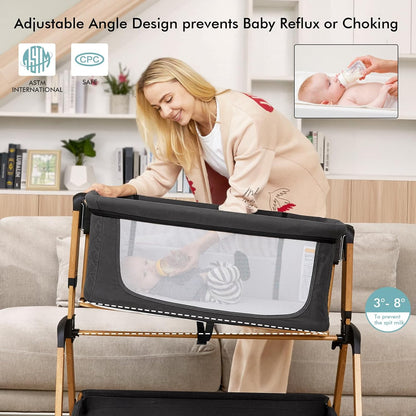 TotRun Bassinet Bedside Sleeper, Rocking Bassinets with Comfy Mattress and Wheels for Newborn, 5-Height Adjustable (Black)