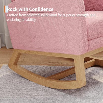 Modern Rocking Chair for Living Room, Comfortable Recliner Rocker with Side Pocket, Soft Linen Upholstered Glider Chair for Bedroom, Nursery, Lounge-Grey