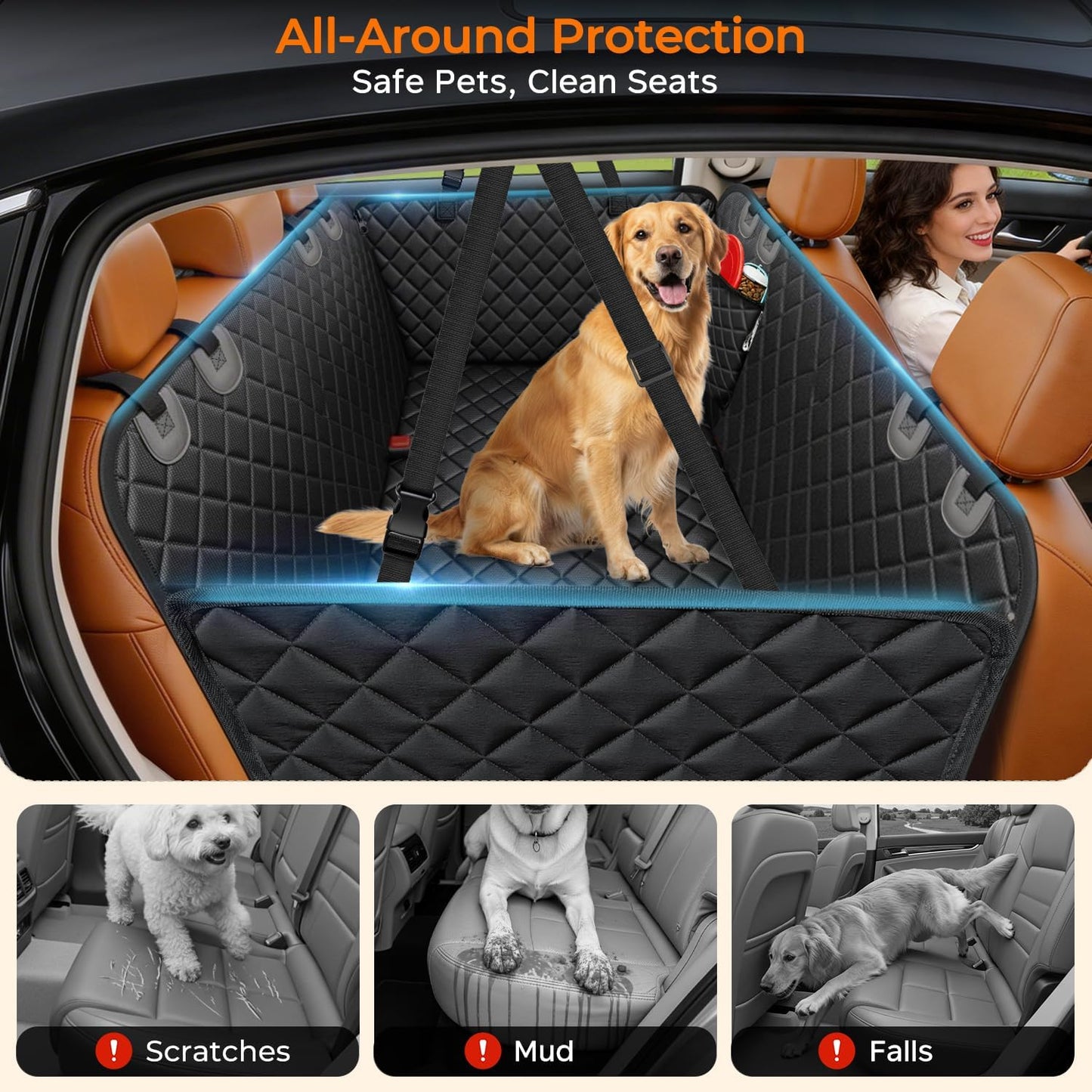 URPOWER Dog Car Seat Cover for Pets 100% Waterproof Seat Cover Hammock 600D Heavy Duty Scratch Proof Nonslip Durable Soft Back Seat Covers for Cars and SUVs