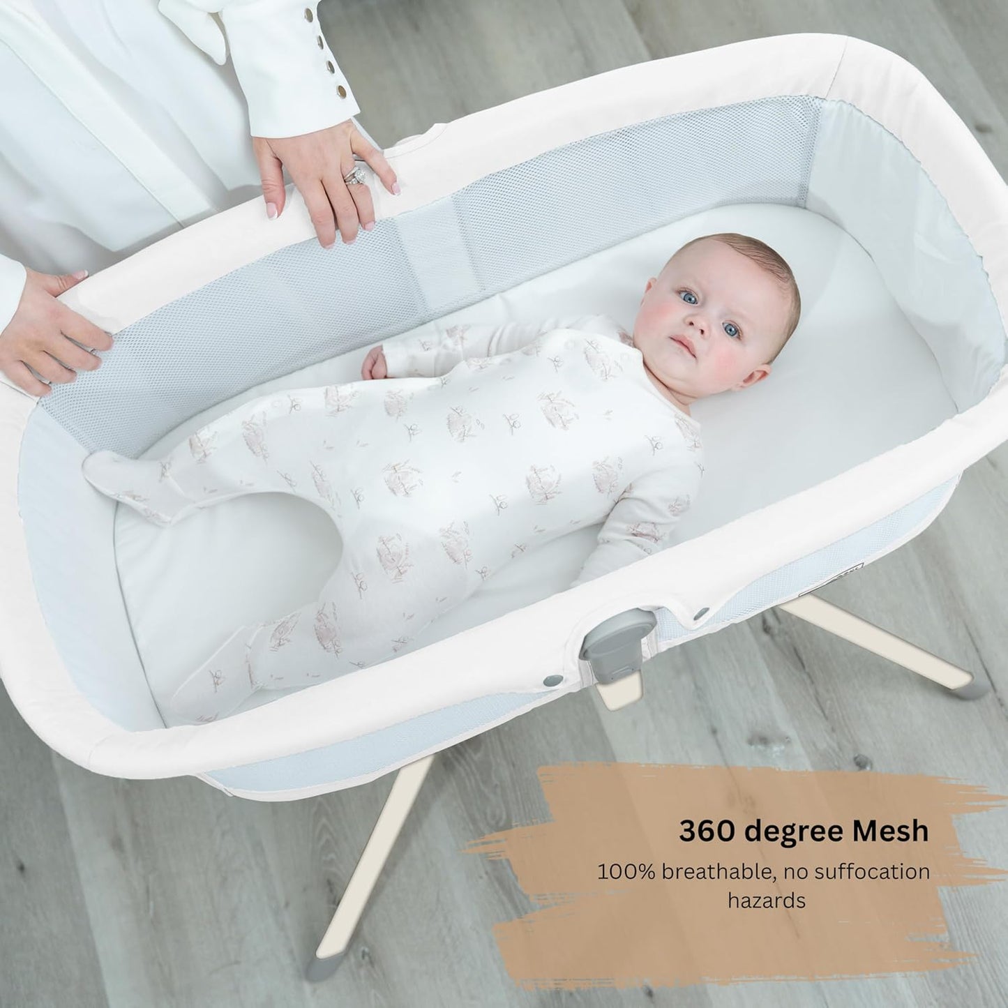Baby Bassinet with Rocking/Gliding, Portable Bedside Sleeper for Baby with Foam Mattress, Baby Bedside Crib for Newborns and Infants with Carrybag