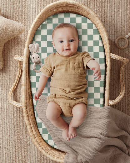 Blissful Diary Muslin Bassinet Sheets for Baby Girls Boys, Boho Soft Cotton Fitted for Oval Hourglass Rectangle Mattress, 2 Pack(Sunshine&Brown)