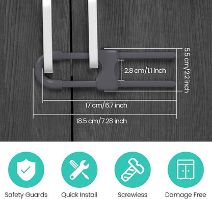 Jetec 10 Pieces Cabinet Locks for Babies, U-Shaped Proofing Drawers Safety Child Locks Adjustable, Easy to Use Childproof Latch for Knob Handle on Kitchen Door Storage Cupboard Closet (Gray)
